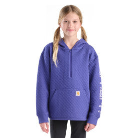 Youth Girls Long-Sleeve Quilted Jersey Halfzip SweatShirt - Navy Blue
